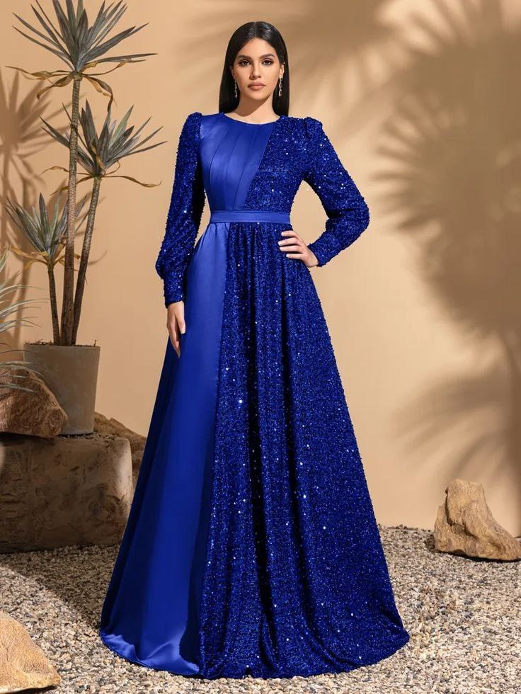 لباس مجلسی بلند آبی کاربنی